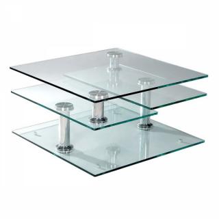 Table basse MOVING modulable en verre transparent piétement chrome